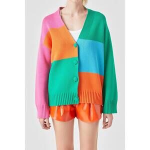 NEW GREY LAB abstract colorblock cardigan in orange